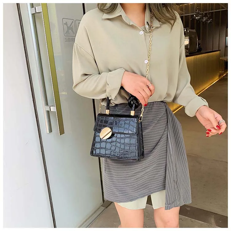 Elegant Female Stone pattern Tote bag New Quality PU Leather Women's Designer Handbag Lock Chain Shoulder Messenger Bag
