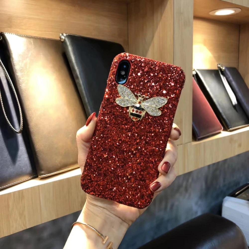 Для iphone 7 8 задняя крышка DIY Kawaii милый Блестящий Кристалл пчела Блеск порошок