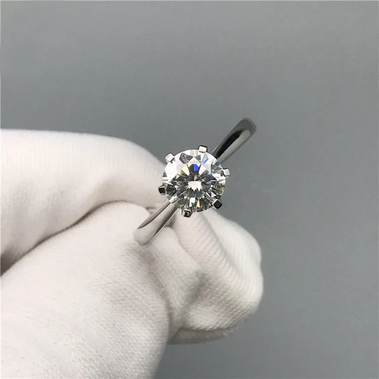 Женское кольцо с бриллиантом Moissanite 1 карат 18 К белое золото 6 5 мм | Украшения и