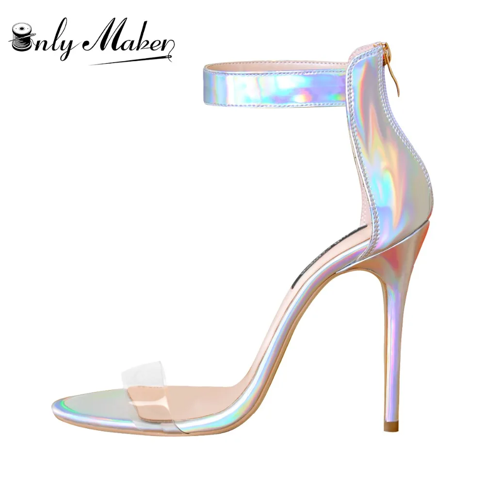 

Onlymakr Women's Colorful Clear PVC Strappy Sandals High Heels Nightclub Style Buckle High Heels 12cm Sandals Big Size 5-15
