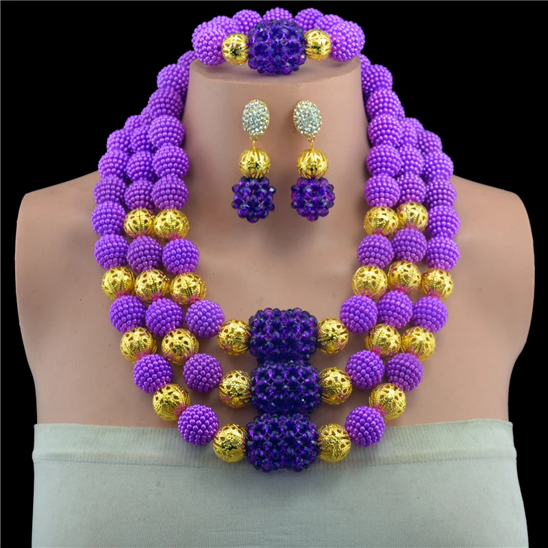 Новинка 2017 эксклюзивный фиолетовый нигерийский Свадебный комплект ювелирных