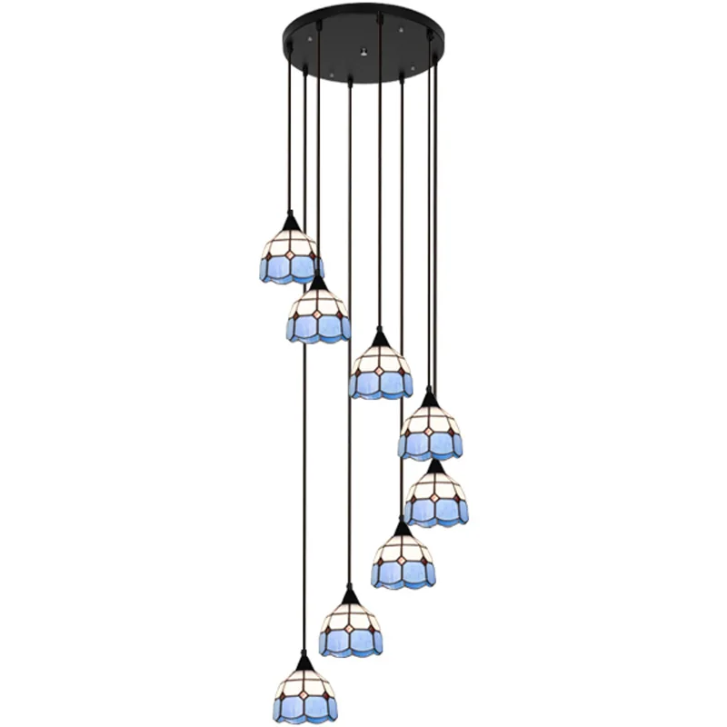 

Tiffany Chandeliers Mediterranean Blue Stair Chandelier Long Chandelier Stairwell Lamp Rotating Stair Light Simple Modern ZG8262