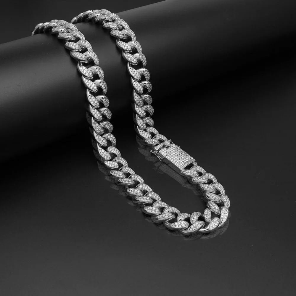 CY&ampCM 2cm CZ Cuban Chain Bracelet Gold Silver Plated Hip Hop Iced Out Cubic Zirconia Shiny Copper Necklace Men Women Jewelry Set |