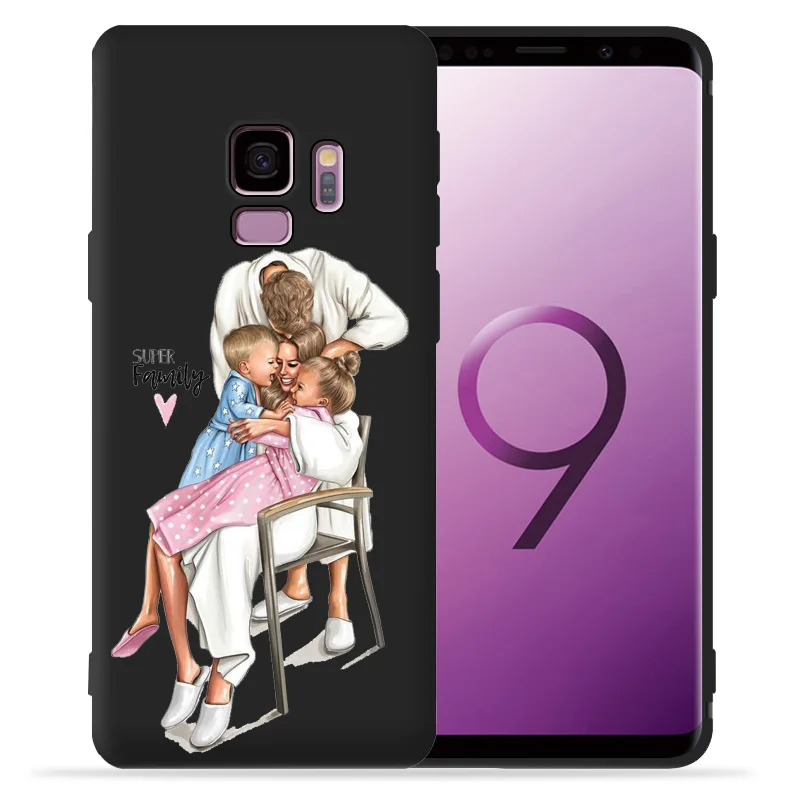 Мягкий Черный Силиконовый ТПУ чехол для Samsung Galaxy S8 S9 S10 Plus Coque Etui Baby Mom Girl S6 S7 Edge Lite