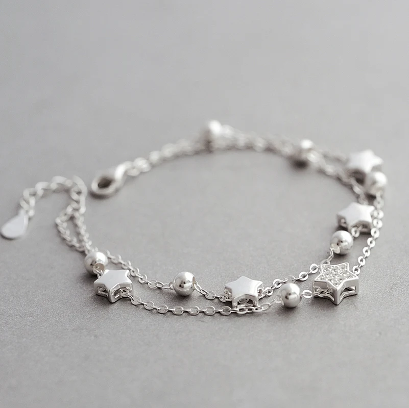 Милый женский браслет с двойной цепочкой 925 чистый прорезями подарок на день