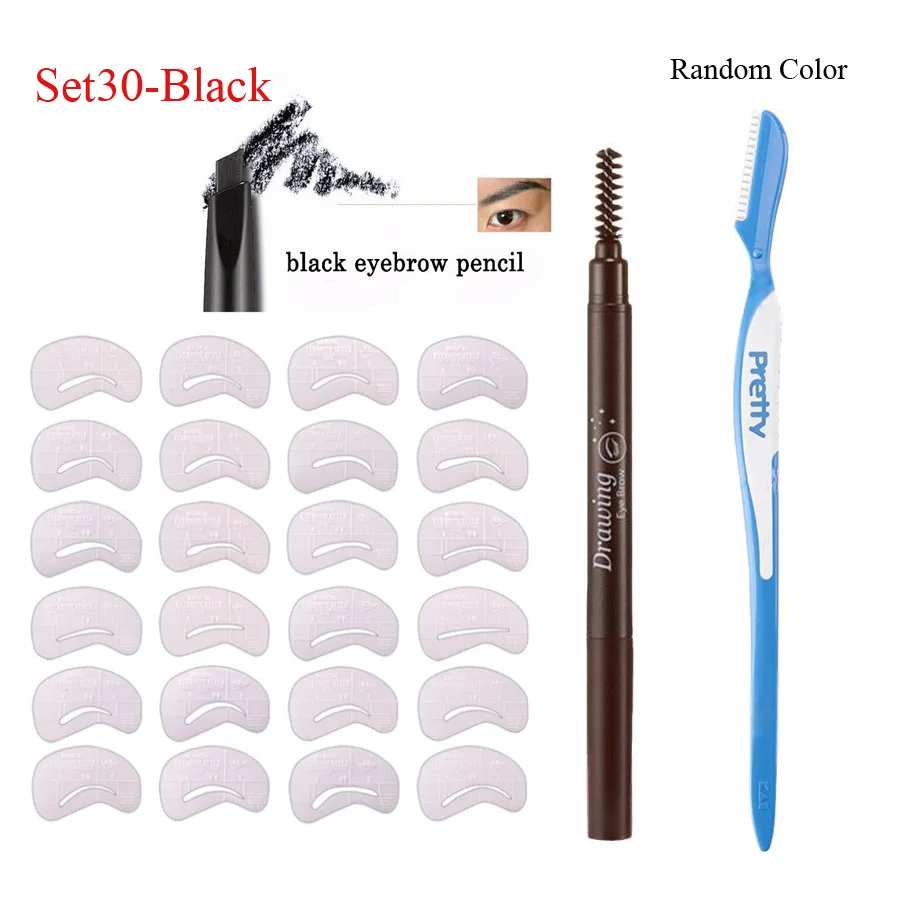 Addfavor бровей макияж комплект карандаш для ручка бритва триммер 24 стилей трафарет