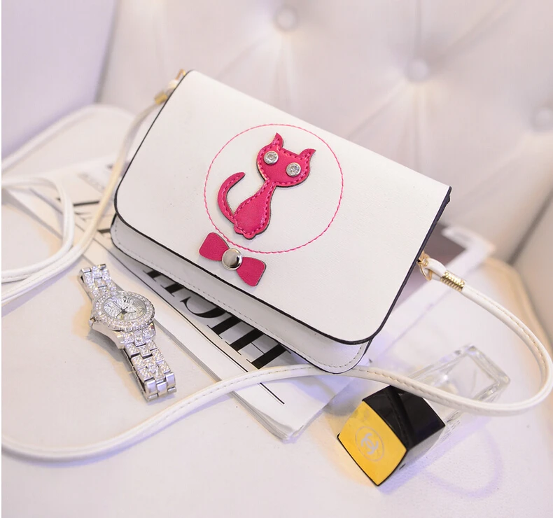 2015 High Quality Women Casual Cat Pattern Handbags PU Leather Fashion Brand Bow Mini Messenger Bags Bolsas Feniminas BT2111 | Багаж и