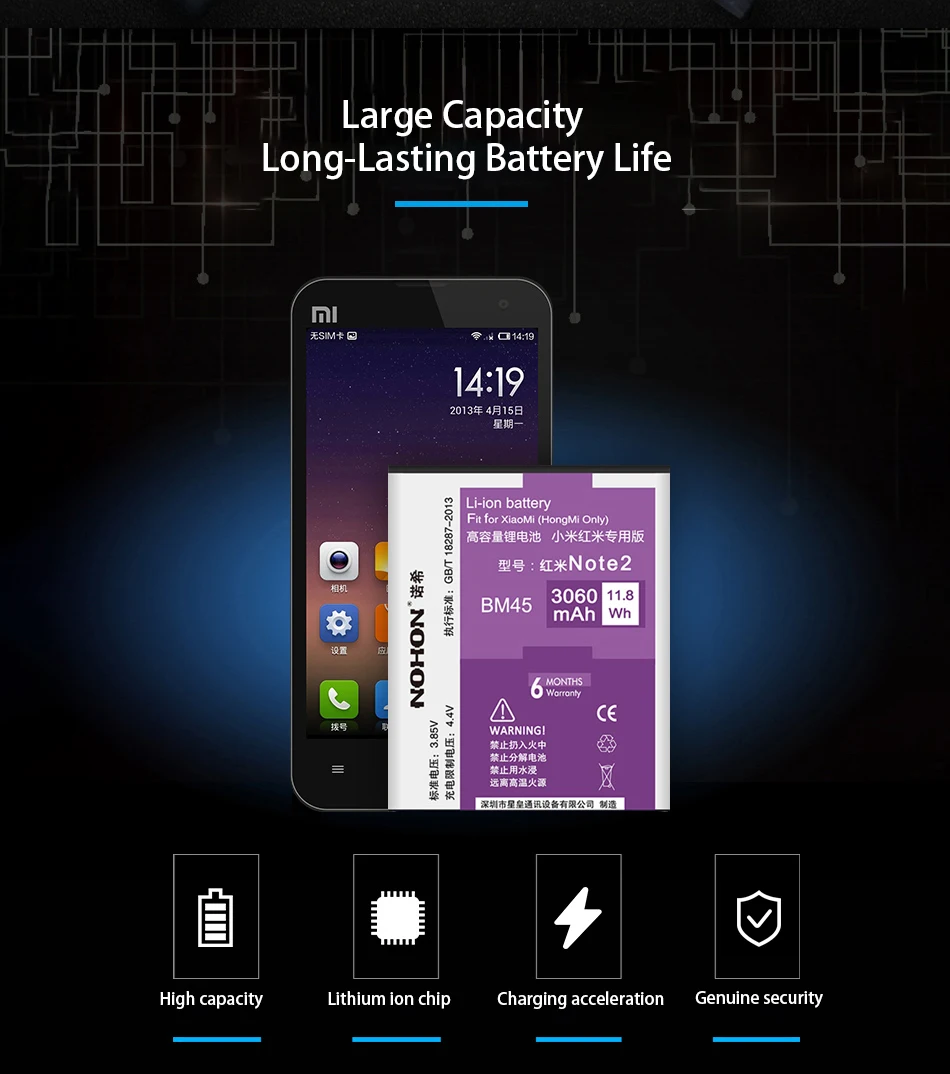 NOHON аккумулятор BM45 для Xiaomi Redmi Note 2 большой емкости 3060 мАч запасные батареи для мобильного телефона Бесплатные инструменты