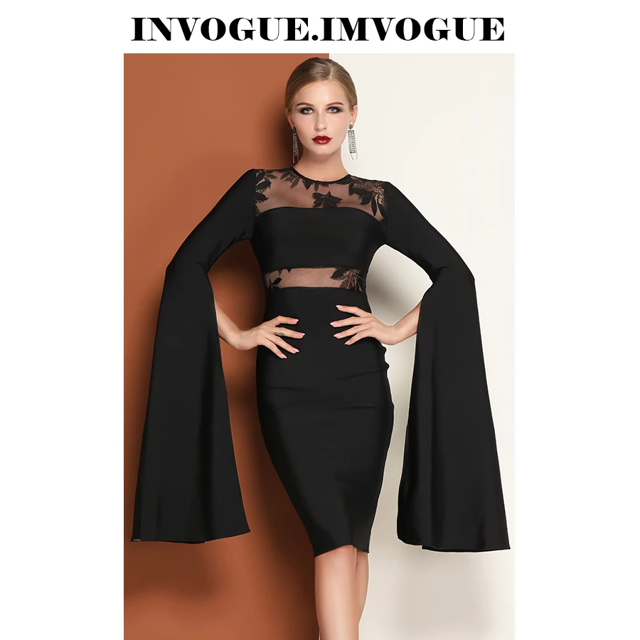 INVOGUE. Женское кружевное Платье До Колена ivogue черное облегающее платье с круглым