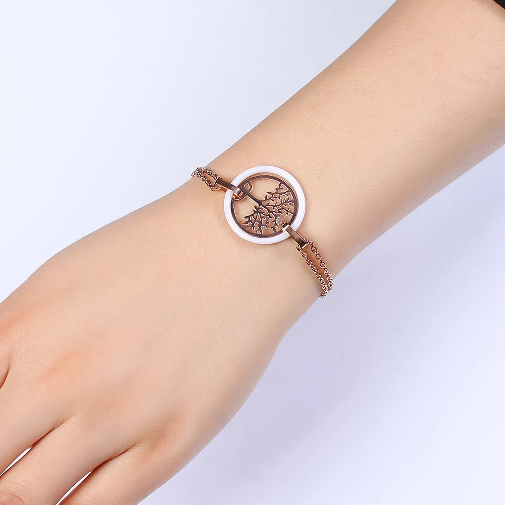 Нержавеющая сталь Дерево жизни браслет розовое золото/серебро Цвет