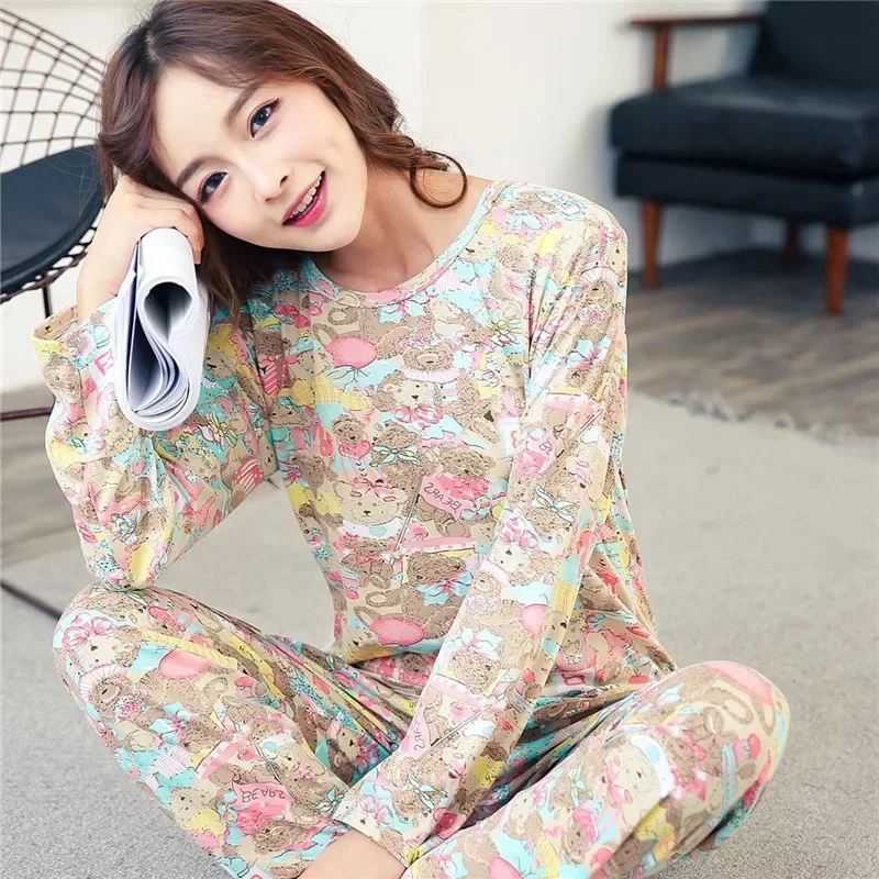 Новинка 2019 женский весенний пижамный комплект мягкая пижама с принтом домашняя