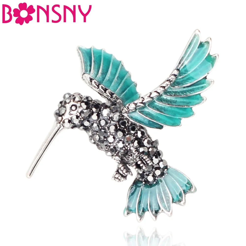 Bonsny эмалированный сплав Hummingbird Hummer брошь со стразами булавка для женской одежды