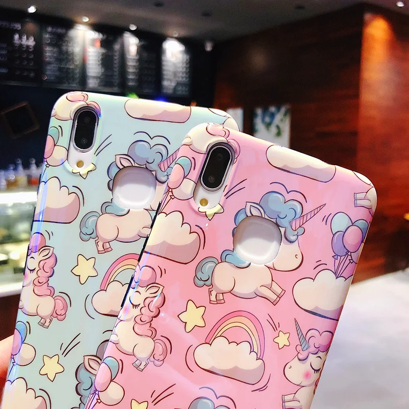 Чехол с мультяшным радужным единорогом для Huawei P30 Lite P20 P40 Pro Mate 30 20 Honor глянцевый