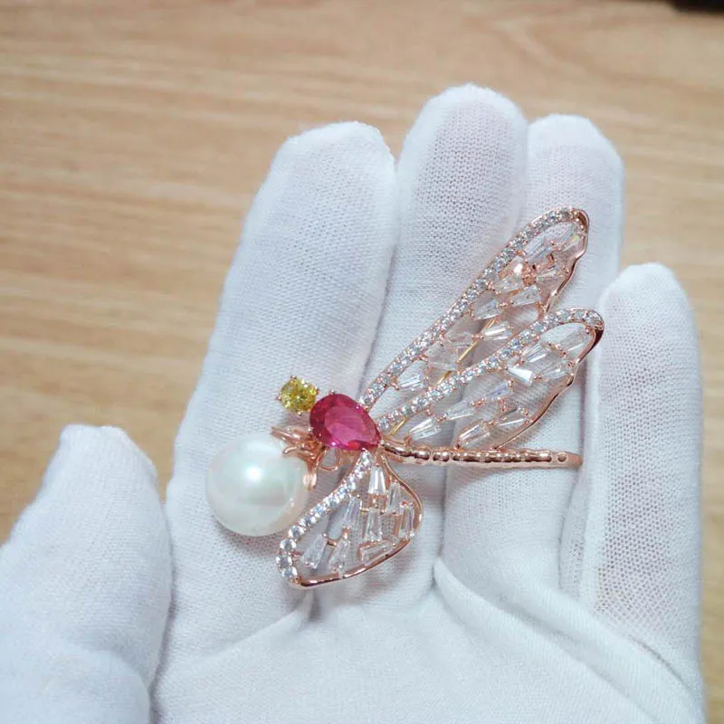 UALGL Fashion Pearl Brooch Dragonfly Insect Lapel Pins Elegant Brooches For Women Wedding Gifts Girl Party Jewelry Accessories | Украшения