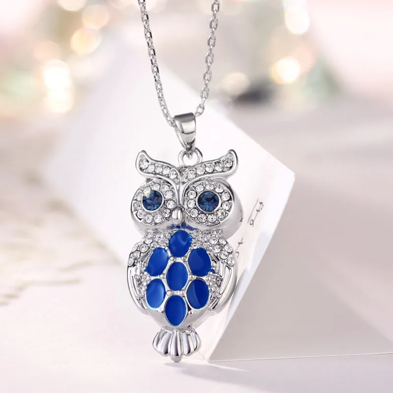 Neoglory австрийская эмаль краска милая синяя сова женская подвеска ожерелья для