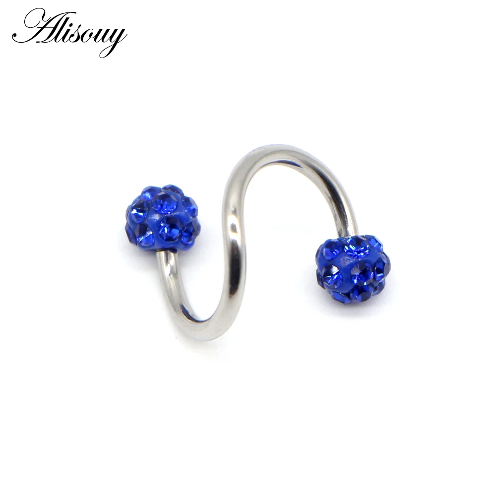Alisouy 1 шт. Нержавеющая сталь спираль Полный Хрустальный шар Twister Кольца губы серьги labret кольца козелка Helix пирсинг