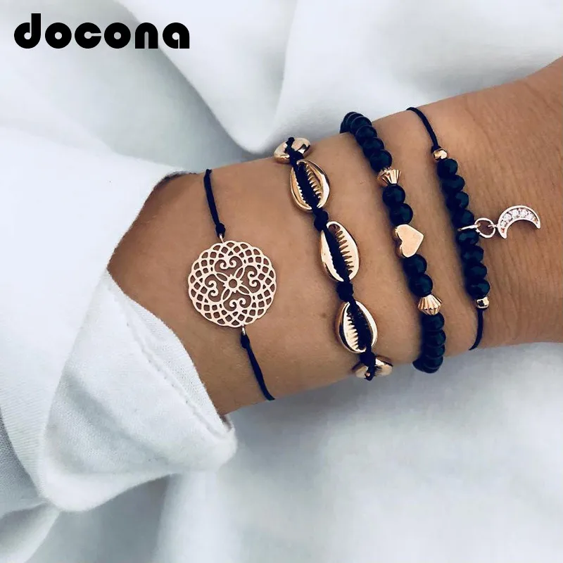 Docona богемный Набор браслетов золотистого цвета луна в виде сердца многослойный