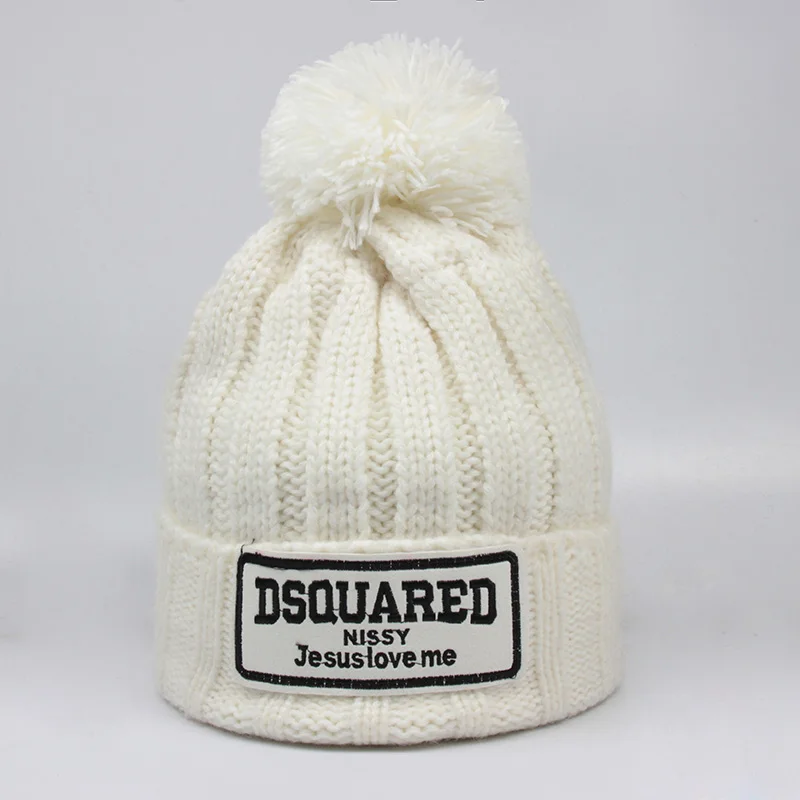 Зимние Модные шапки для женщин Pom Beanies Толстая вязаная шапочка Шерсть Bobble мяч