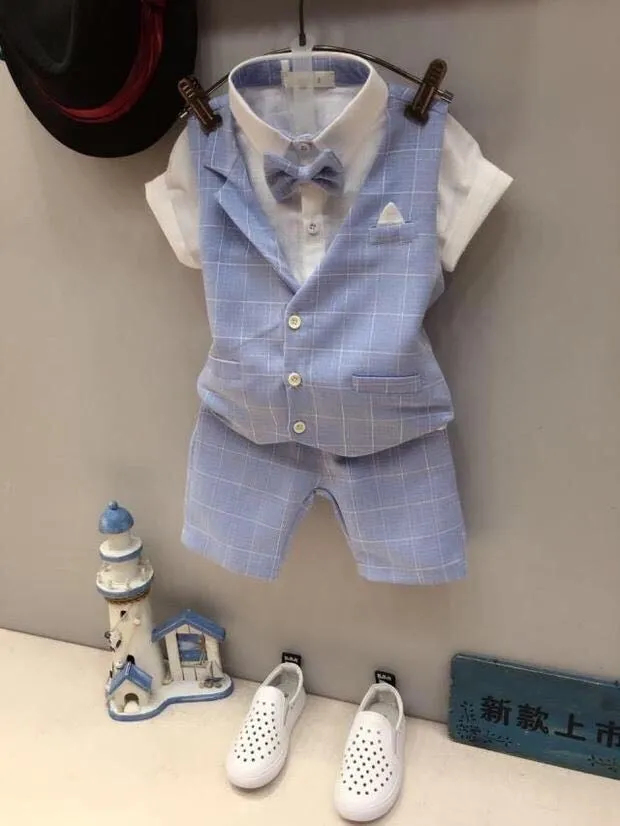 2018 Boys Summer Formal School Suit Baby Kids Anzug Vest Pants Tie 3Pcs Wedding Birthday Party Clothing Set Tracksuit N10 | Детская
