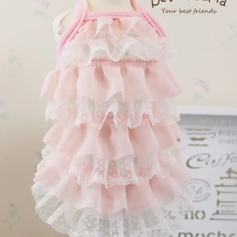Cute pink Dog puppy lace dress dog cat pet cake Tutu skirt dog luxury Princess wedding Dress summer dog chihuahua clothes