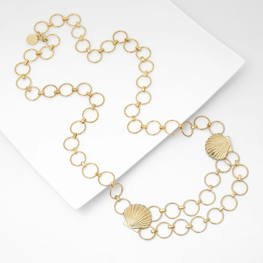 Women Scallop Waist Chain Belt Female Personality Gold Silver Circle For Dress Ladies Pendant Metal Tassel Ring Belts | Украшения и