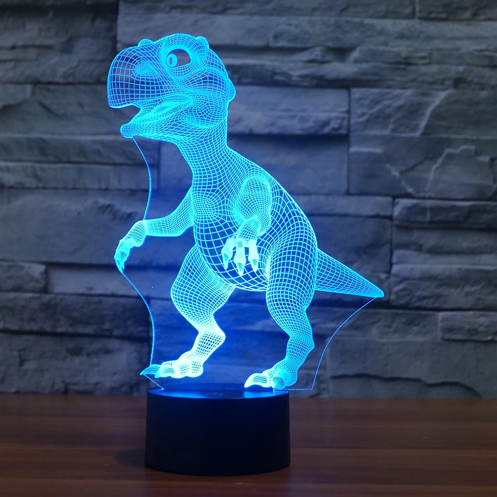 7 меняющихся цветов Тираннозавр Рекс Динозавр 3D Светодиодная лампа животное