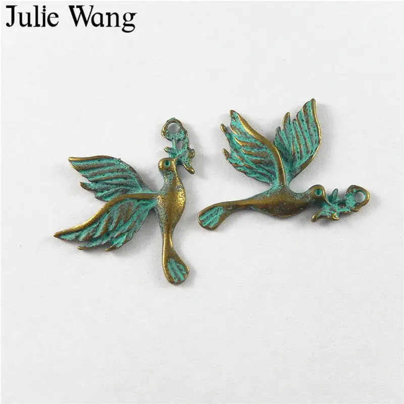 Julie Wang 10 шт. античные зеленые бронзовые Летающие птицы сплав подвески для