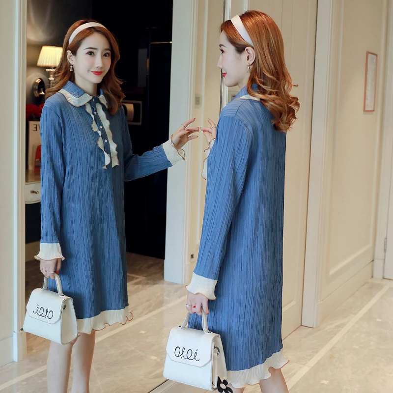 2018 Новое Брендовое осеннее платье для беременных женщин Милое прямое большого