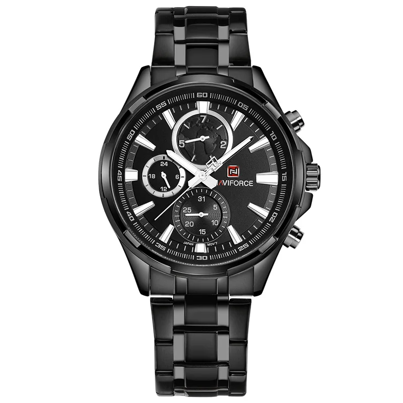 NAVIFORCE Relogio Masculino мужские s часы Лидирующий бренд Роскошные Черные Стальные кварцевые часы мужские повседневные спортивные наручные часы с хронографом - Цвет: black black