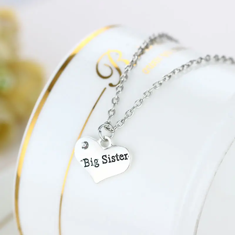 Большая сестра сердце кристалл посеребренное ожерелье с подвеской СемьЯ Sis