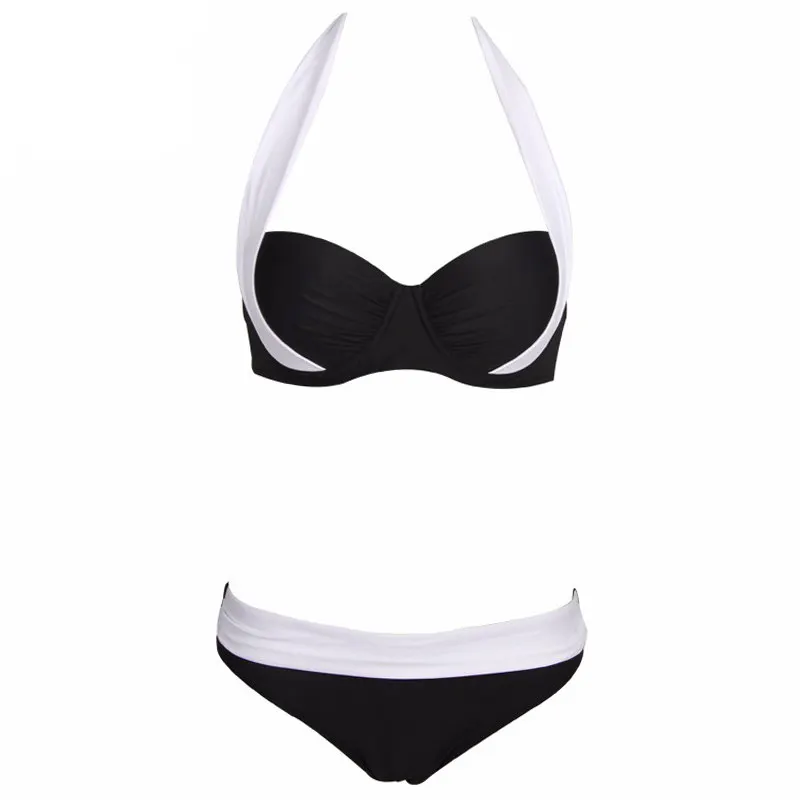 2017 New High Waisted Bathing Suits Swim Halter Retro Push Up Bikini Set Sexy Bikinis Women Swimsuit Plus Size Swimwear |