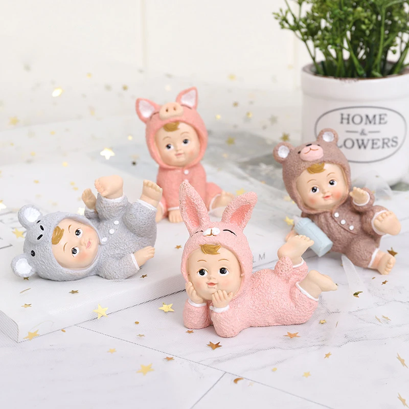 

Cute Small Animal Pajamas baby Resin Crafts Sculpture Cake baking Party Dessert Desktop Ornament Car Decorations Child Gifts