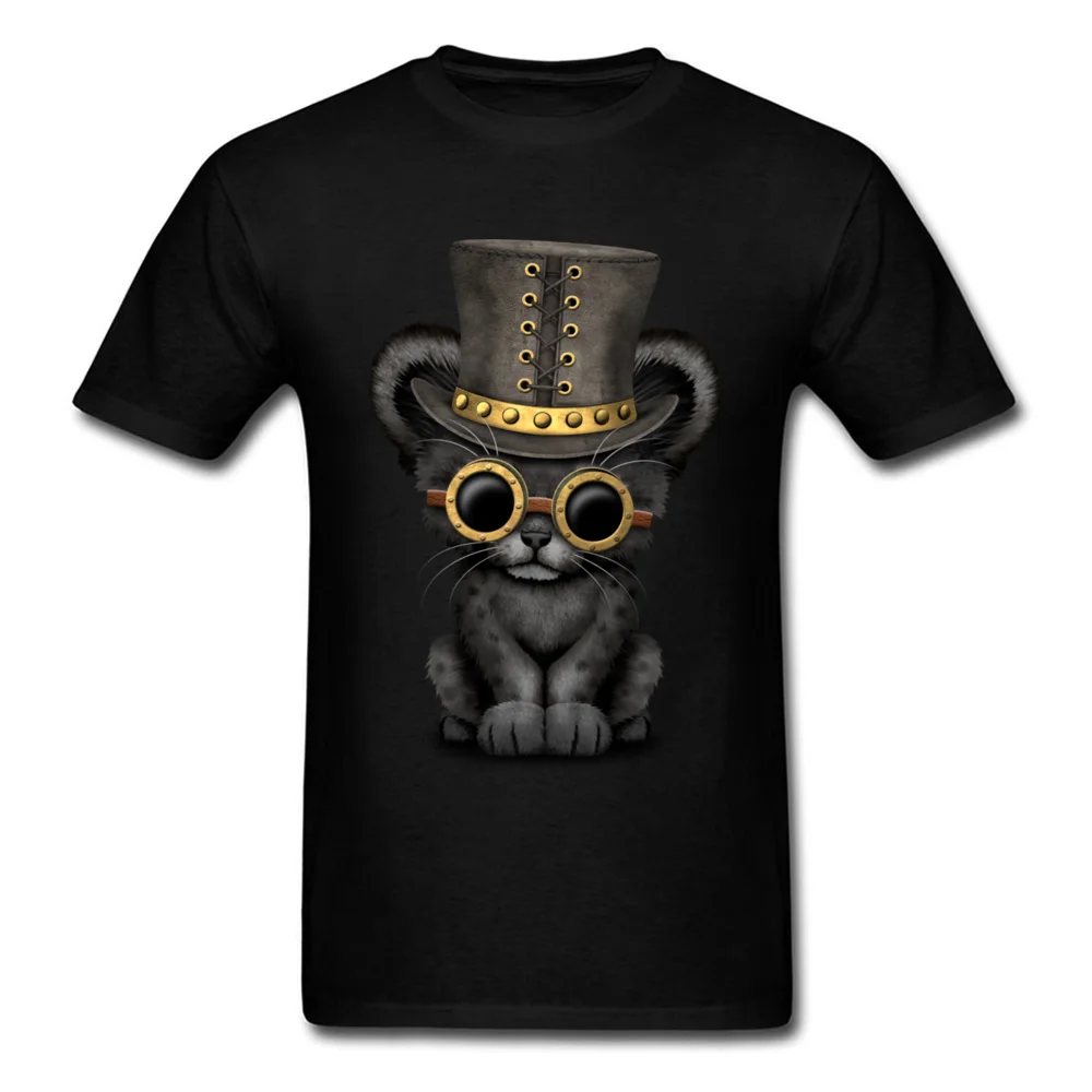 

Steampunk Black Cat Cub Men T-shirt Brand New Summer T Shirts Cute Animal Cartoon 3D Tops Cotton Clothing Punk Style