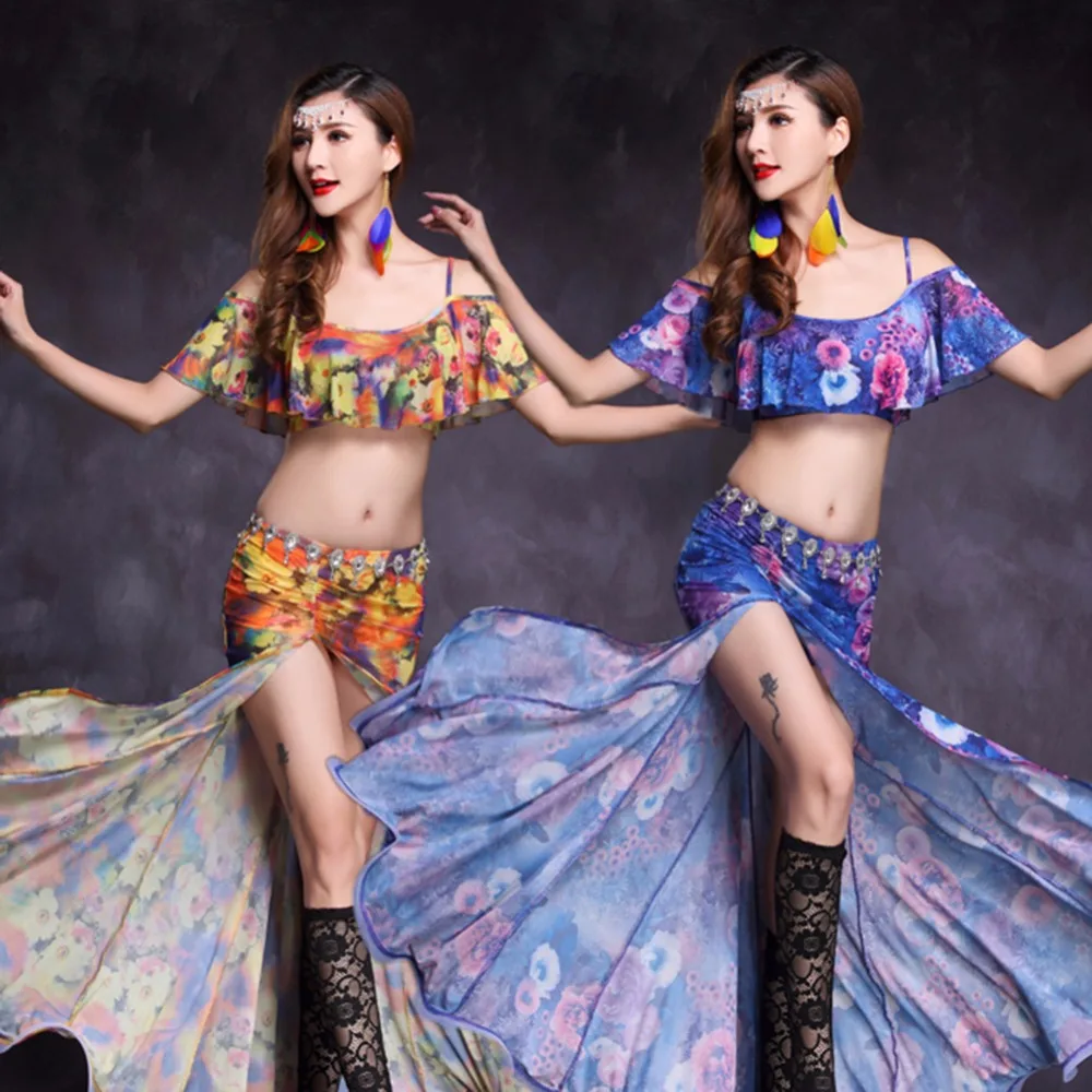 Профессиональный костюм для Танцев Живота дам Новый дизайн синий Цвет юбка с