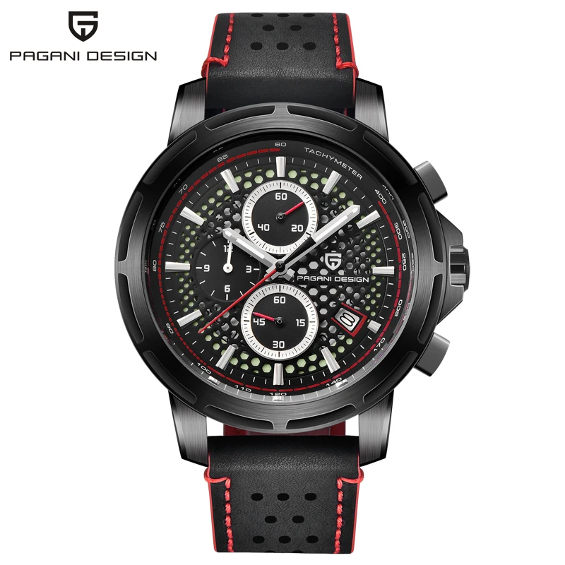 PAGANI Дизайн Seiko VK67 Movt спортивные военные кварцевые часы кожаные светящиеся мужские часы модные Хронограф Авто наручные часы с отметкой даты