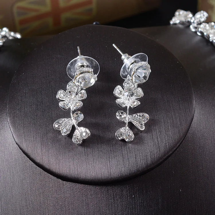 Свадебный комплект ювелирных изделий SLBRIDAL стразы цветок из фианита свадебных CZ