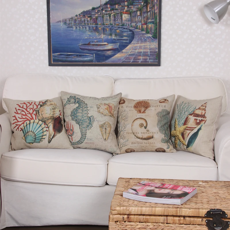 Европейский ретро стиль морское существо раковины декоративные льняные
