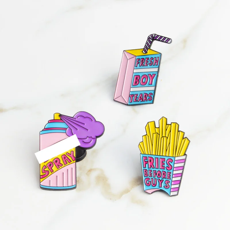 Свежий мальчиков слёз надпись &quotFries before guys&quot спрей эмали штырь розового и