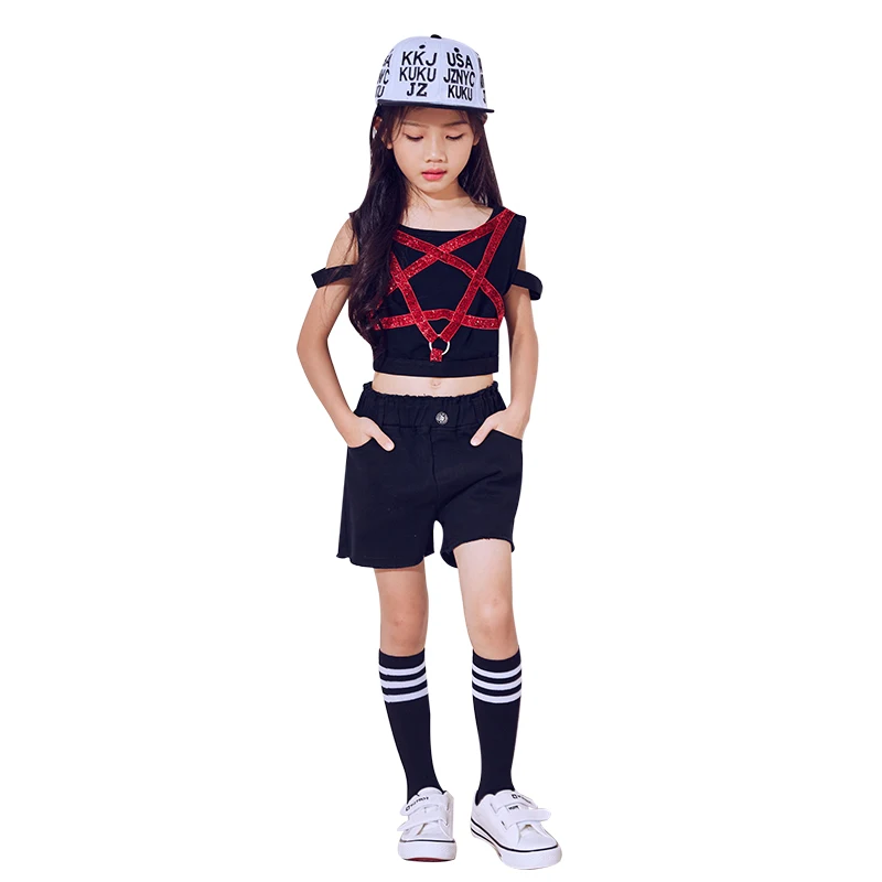 New Children's Jazz Modern Dance Costumes Girls Hip-hop Korean Performance Five-pointed Star Vest Suit |