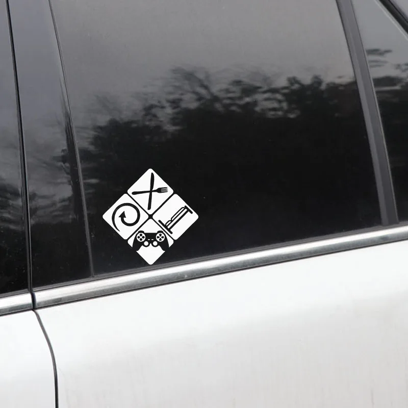 

YJZT 14.2CM*14.2CM Lifestyle Video Game Eat Sleep Game Vinyl Black/Silver Car Sticker C22-0326