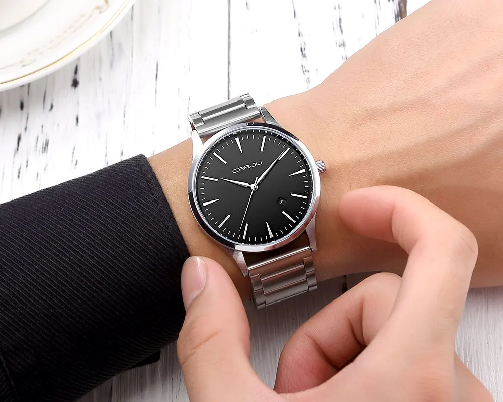 Для мужчин Наручные часы CRRJU Роскошные модные Нержавеющая сталь кварцевые