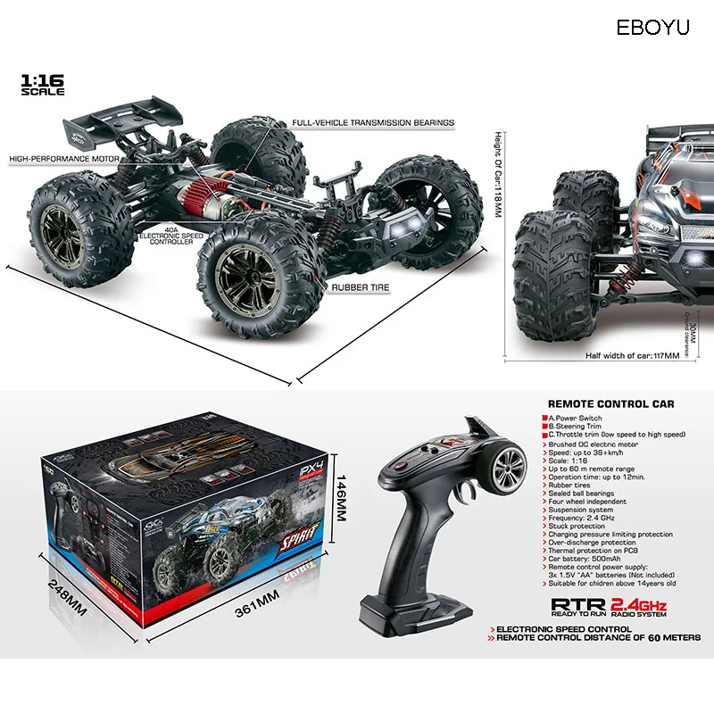 EBOYU 9136 2 4 ГГц масштаб 1:16 полноприводный Радиоуправляемый автомобиль 36 км/ч