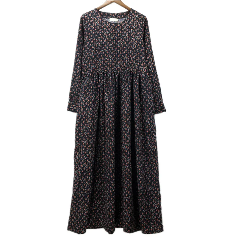 Женское винтажное платье макси с цветочным принтом весеннее длинным рукавом