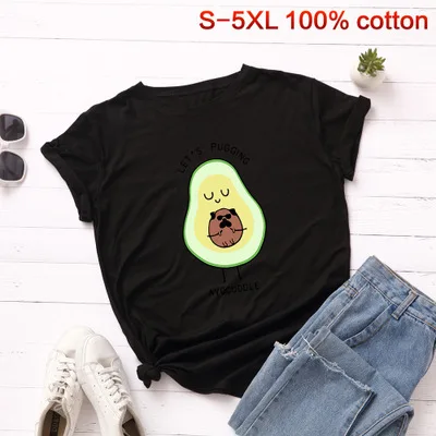 black SINGRAIN хлопок Женская авокадо Parttern Футболка Harajuku Vegan милые топы большого размера плюс S-5XL футболка - Цвет: black