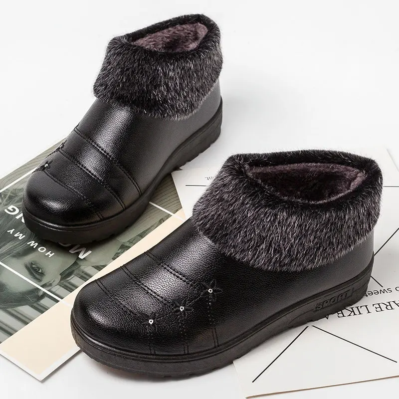 2018 зимние сапоги для мам Модная хлопковая кожаная обувь среднего возраста