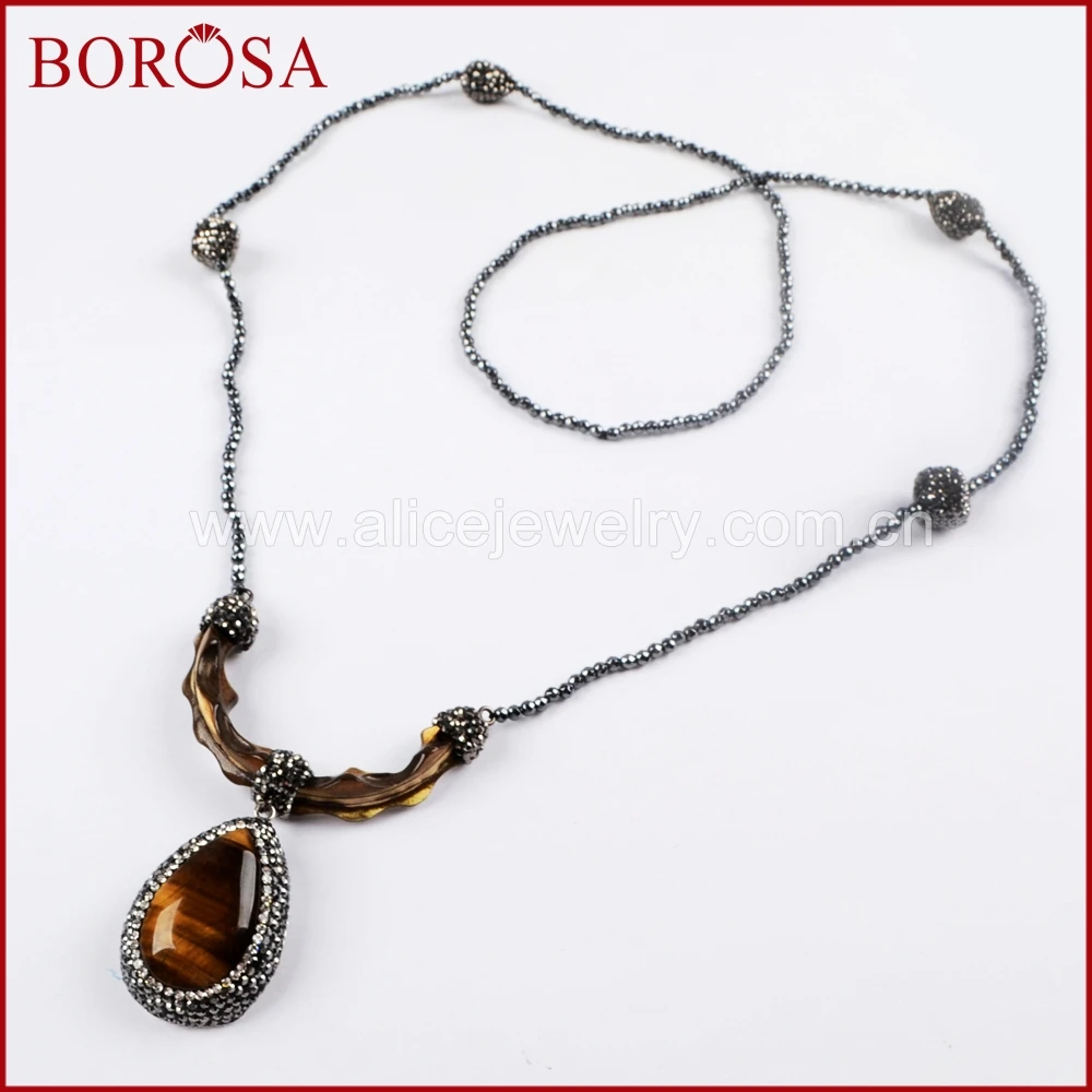 BOROSA Druzy 3 шт. подвески в виде тигрового глаза 36 дюймов длинные черные бусы ожерелья