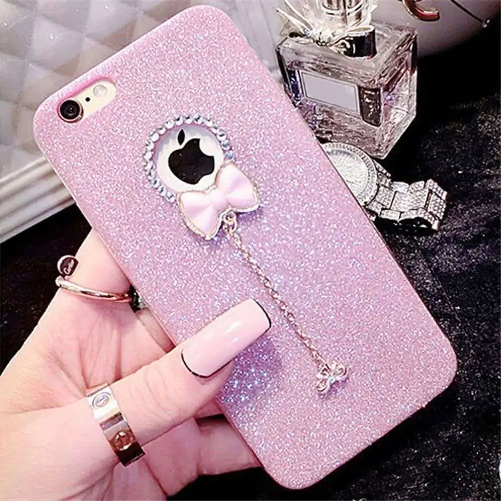 Блестящий блестящий чехол для iPhone X 8 7 Чехол галстука Подвеска бант Coque роскошные