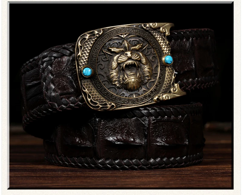 Ремень мужской из крокодиловой кожи с плавной пряжкой и 3d резным ремнем|carved belt|belt