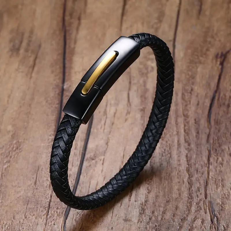 Vnox высокое качество Пояса из натуральной кожи браслет ювелирный бренд черный