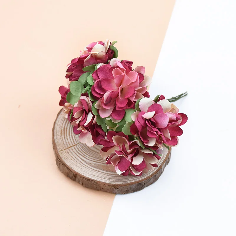 rose red 6 шт., искусственные растения, бумажные цветы, декоративные цветы, венки, свадебный Декор для дома, гвоздика, скрапбук, сделай сам, Подарочная коробка, Рождество - Цвет: rose red